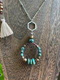 Turquoise - Hematite - Moss Agate - Garnet Necklace