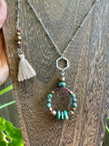 Turquoise - Hematite - Moss Agate - Garnet Necklace