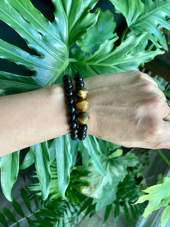 Obsidian and Tigers Eye bracelet set