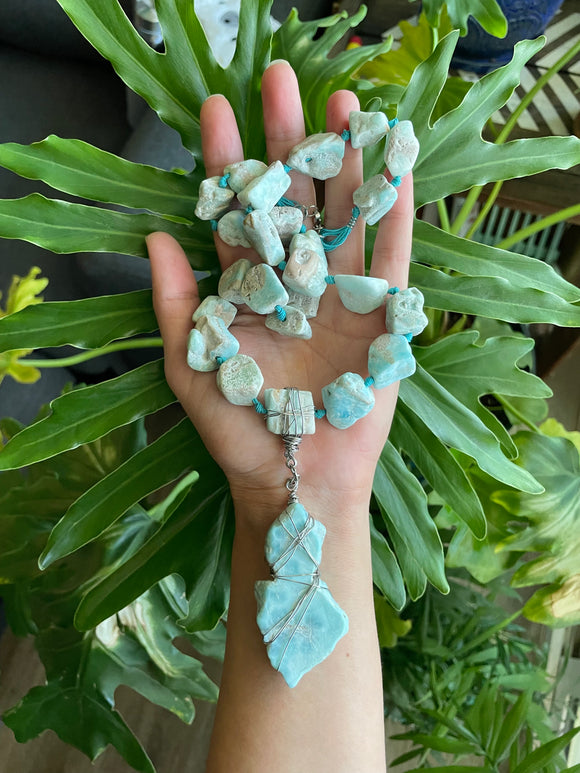 Blue Aragonite & Larimar Necklace