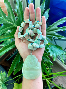 Blue Aragonite & Serpentine buddha